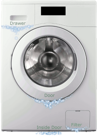 Common Leak locations from the front of the washing machine